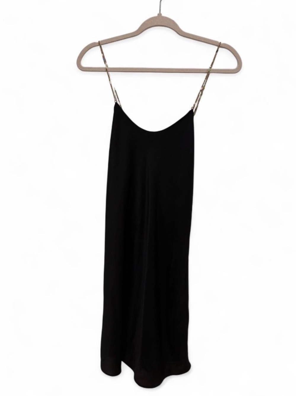Ba&sh Black Midi Slip Dress with Beaded Chain Straps